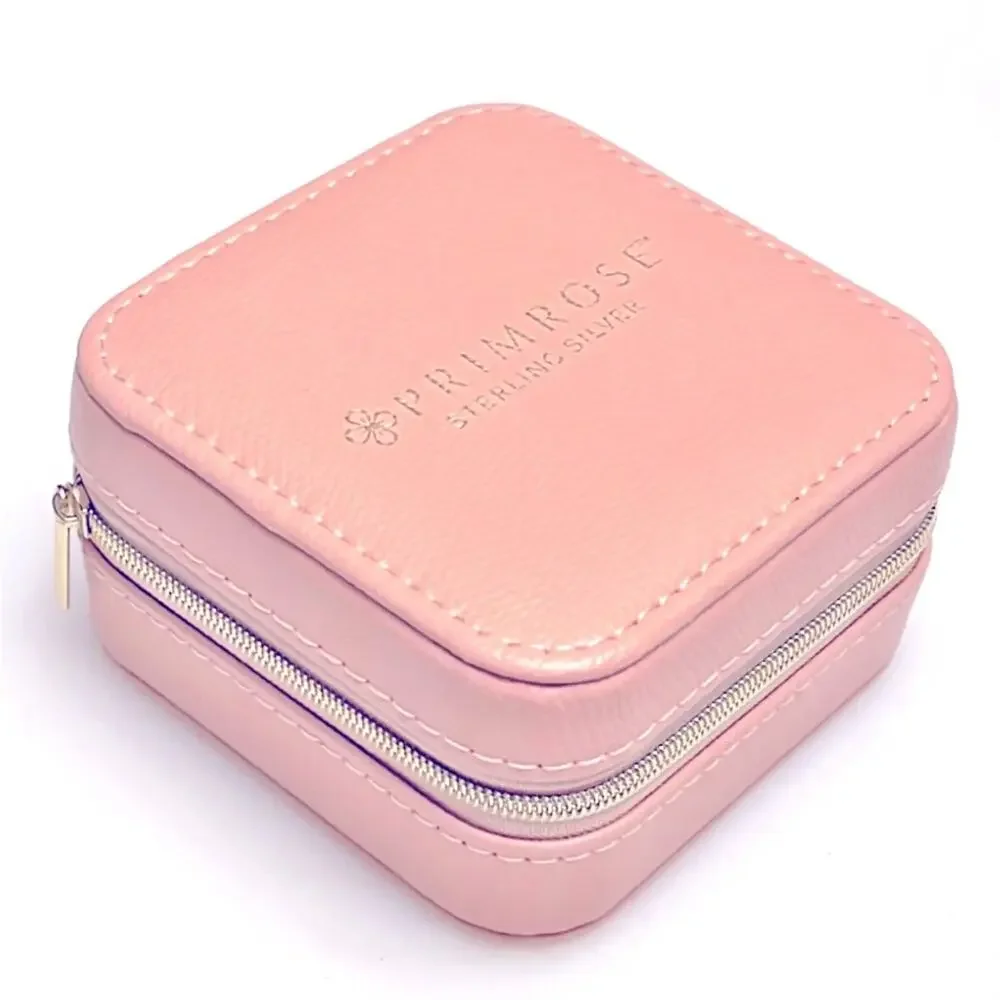 NEW Travel JEWELRY BOX Primrose Faux Leather Zippered Pink Case Rings Earrings +